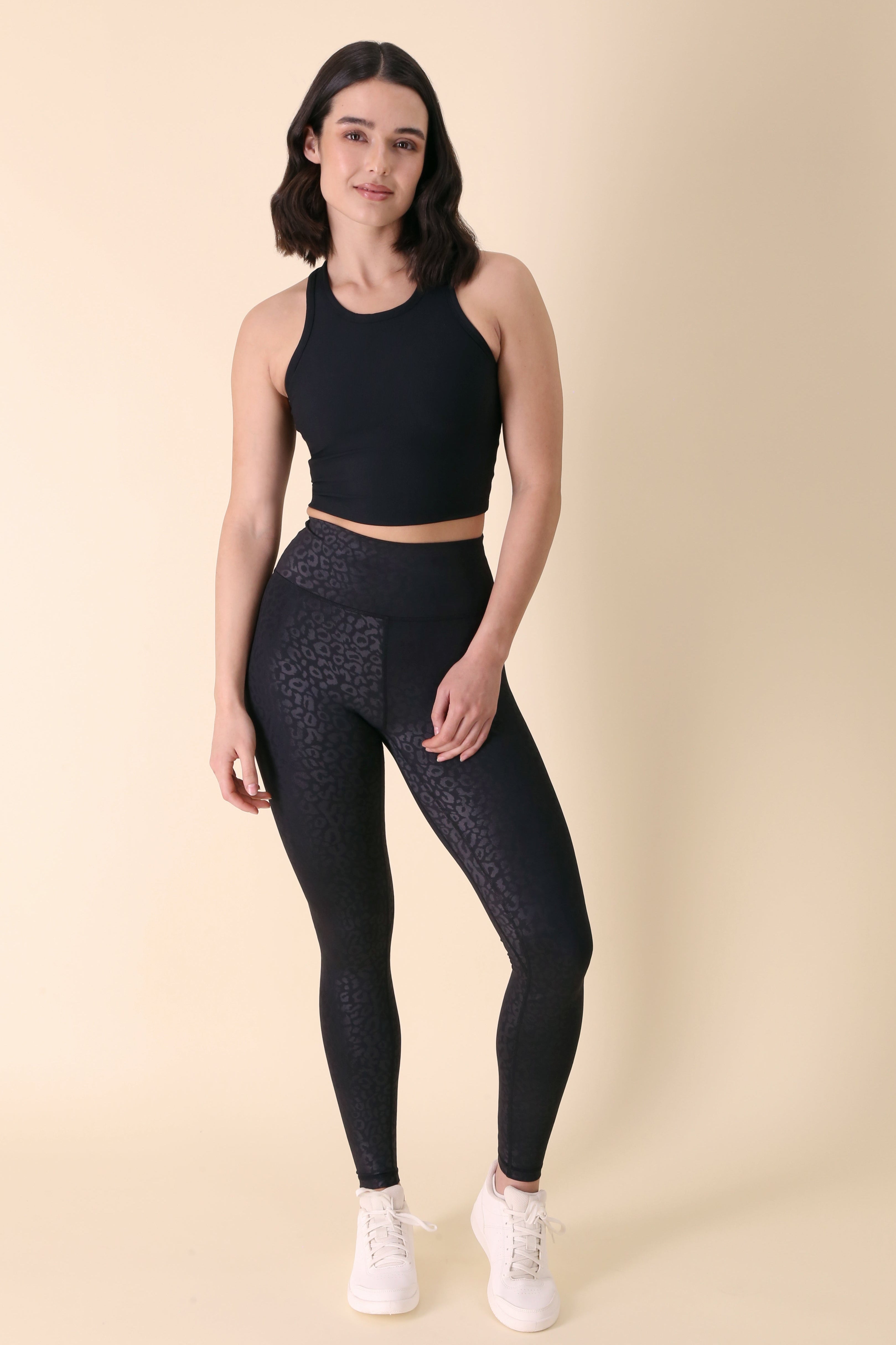 Fortunata Legging – Calza deportiva sostenible, tiro alto, buena compresión y tejido respirable. - Black Leopard